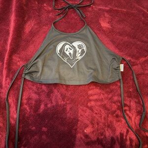 Black Halter Top with Heart Graphic